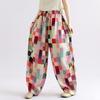 DIMANAF 2026 Autumn New Plus Size Women Long Pants Print Floral Cotton Linen Vintage Loose Elastic Waist Casual Lady Bottoms