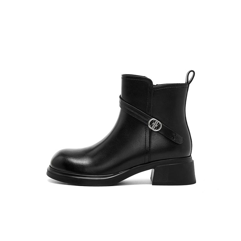 Elle Chunky Heel Martin Boots Genuine Leather Round Toe Elegant Short Boots Women boots EX254AE010