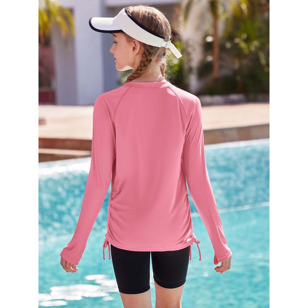 CHARMLEAKS Rash Guard for Girls Long Sleeve Swim Shirt UPF 50+ Sun Protection Teen Girls Swimsuit Athletic Shirts 7-16Y
