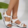 2025 Summer New Retro Women Stitched Hollow Out Plus Size Round Toe Wedge Heel Comfortable Sandals