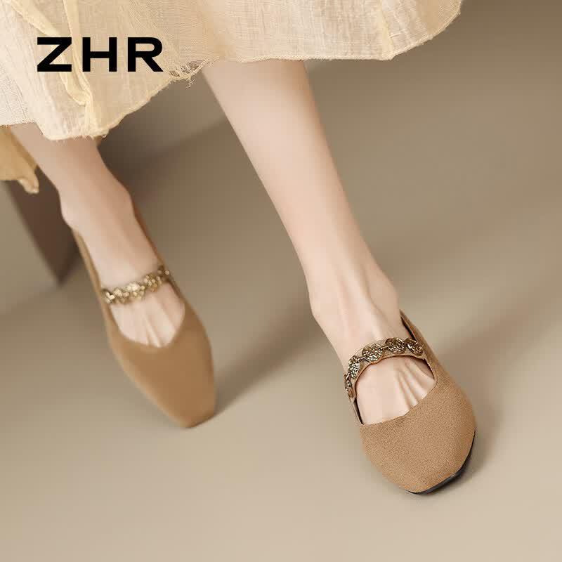 ZHR Women's Hepburn Style Velvet Mary Jane Chunky Heel Pumps
