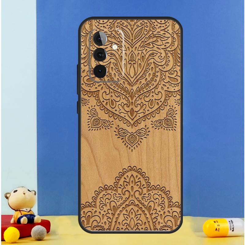 Mandala Floral Wood Case For Samsung Galaxy A32 A52 A22 A12 A14 A24 A34 A54 A15 A25 A71 A51 A13 A33 A53 Cover