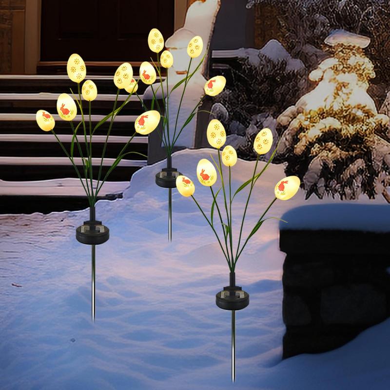 Solar Easter Egg Stake Lights Pathway LED Lighted Solar Stake Solar Easter Decorations Outdoor Easter Egg Lights for Terrace