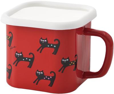 Toyo Horo Pflaume Emaille Bunte Katze x D14 x Mehrfarbiger Quadratischer Topf, Design, Größe ca.. B17,8 H11,8, YJ-817