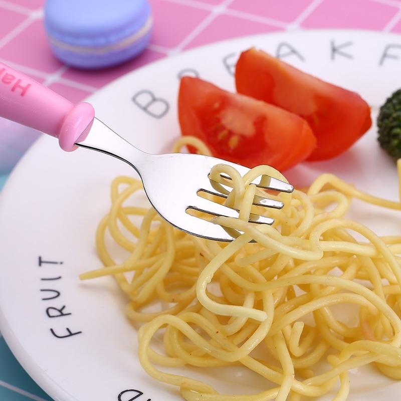 2ks/sada Roztomilá dětská krmící lžička + vidlička Vysoká kvalita 304Nerezová ocel Dětská kreslená lžička Příbor