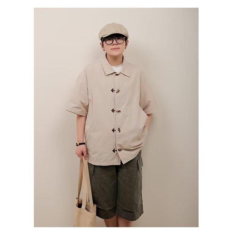 

Футболка-поло с коротким рукавом и отложным воротником, мужская модная летняя футболка, корейская версия, облегающая, трендовая, универсальная футболка, топ 2XL хаки