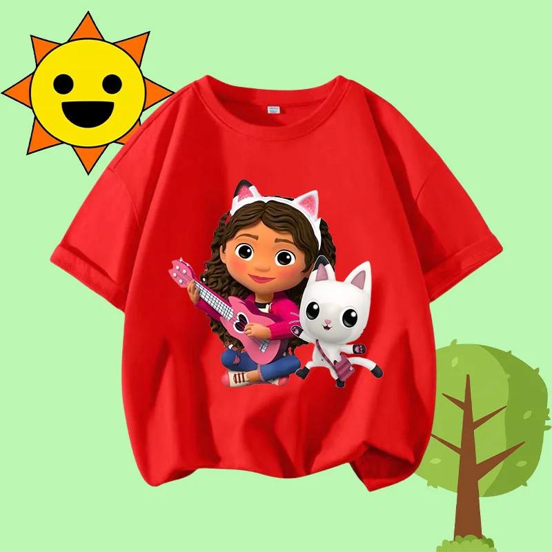 Disney Princess Cartoon Print Cute and Trendy Sports Shirt for Girls, Summer T-shirt Gabby Children's Crew-neck Short-sleeved