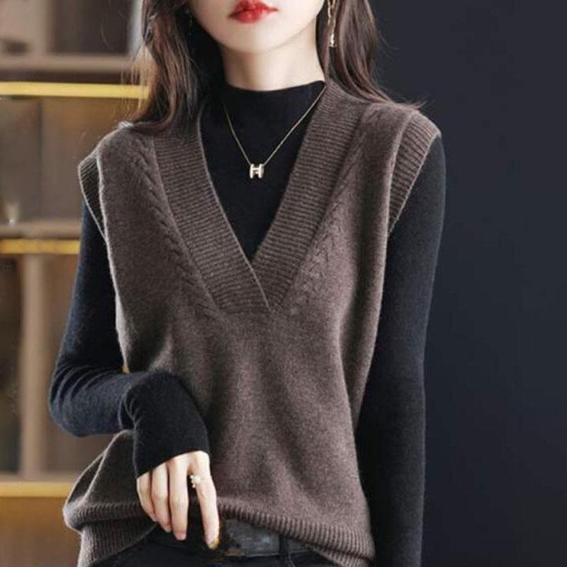 Women's Knitted Vest Spring Autumn V-neck Sleeveless Sweater Short Solid Color Knit Vest