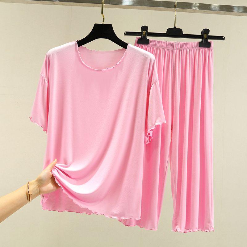 

Modal Casual Wooden Ear Suit Women s Summer Thin Home Pajamas Oversized Loose-Fitting T-shirt Shorts Two-piece Set Pink M (recommended 40.00 kg-50.00 kg