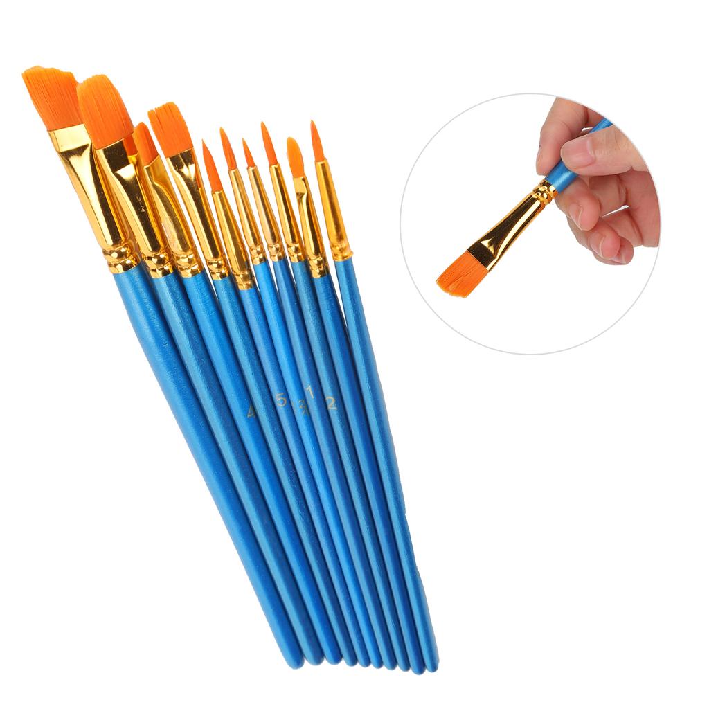 Nylon Hair Paint Brushes Set Portable Watercolor Acrylic Painting Brush with Blue Handle