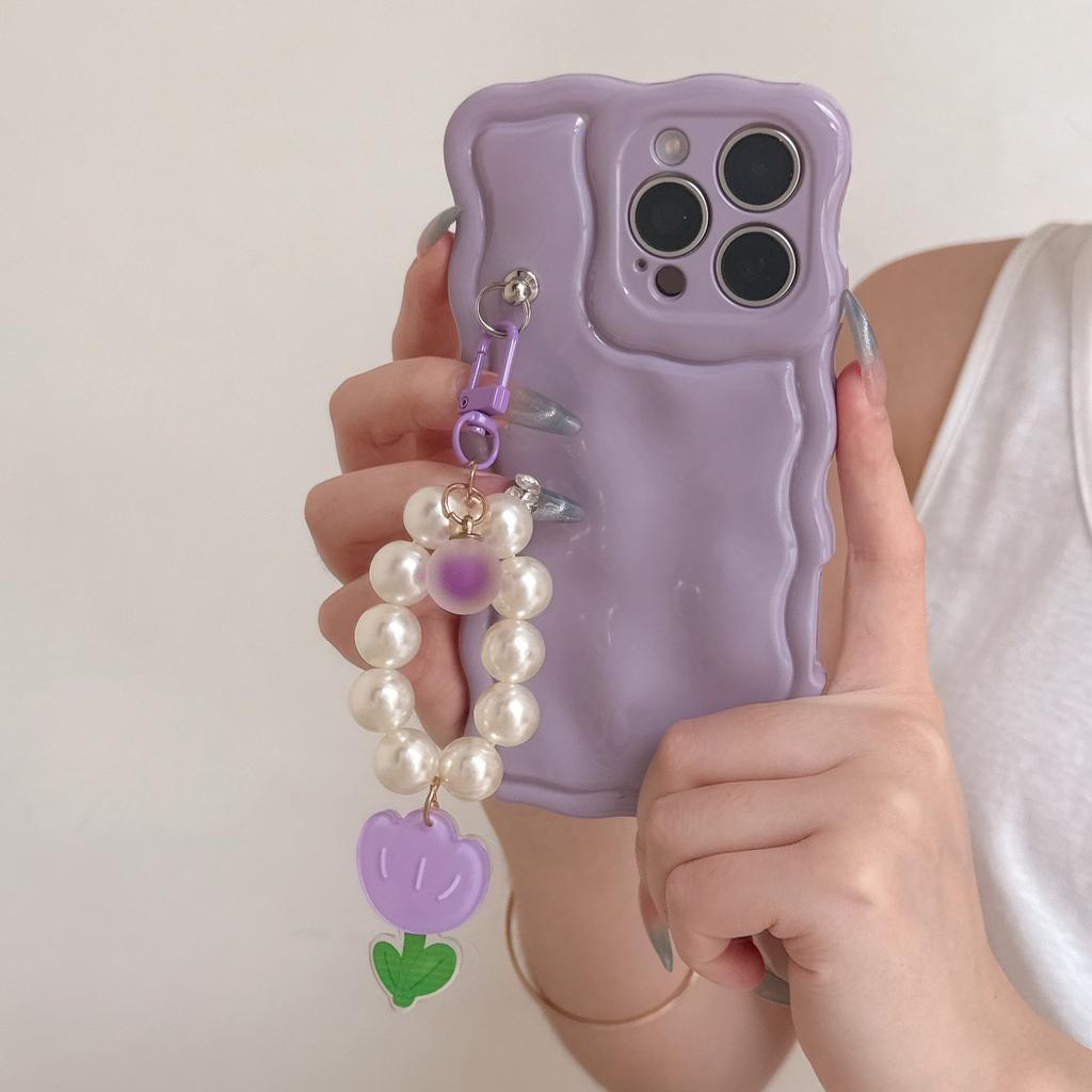 ins niche pearl flower pendant for iPhone16Pro max mobile phone case Apple 17 soft case 14/15