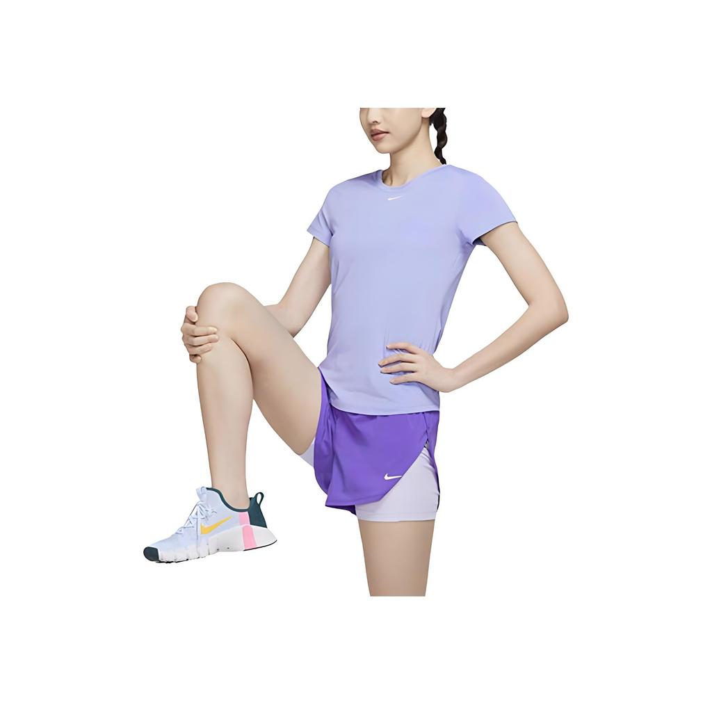 Nike One Quick-Dry Slim Fit Solid Color Casual Printed Sports Round Neck Short Sleeve T-Shirt Women Tops Purple DD0627-569