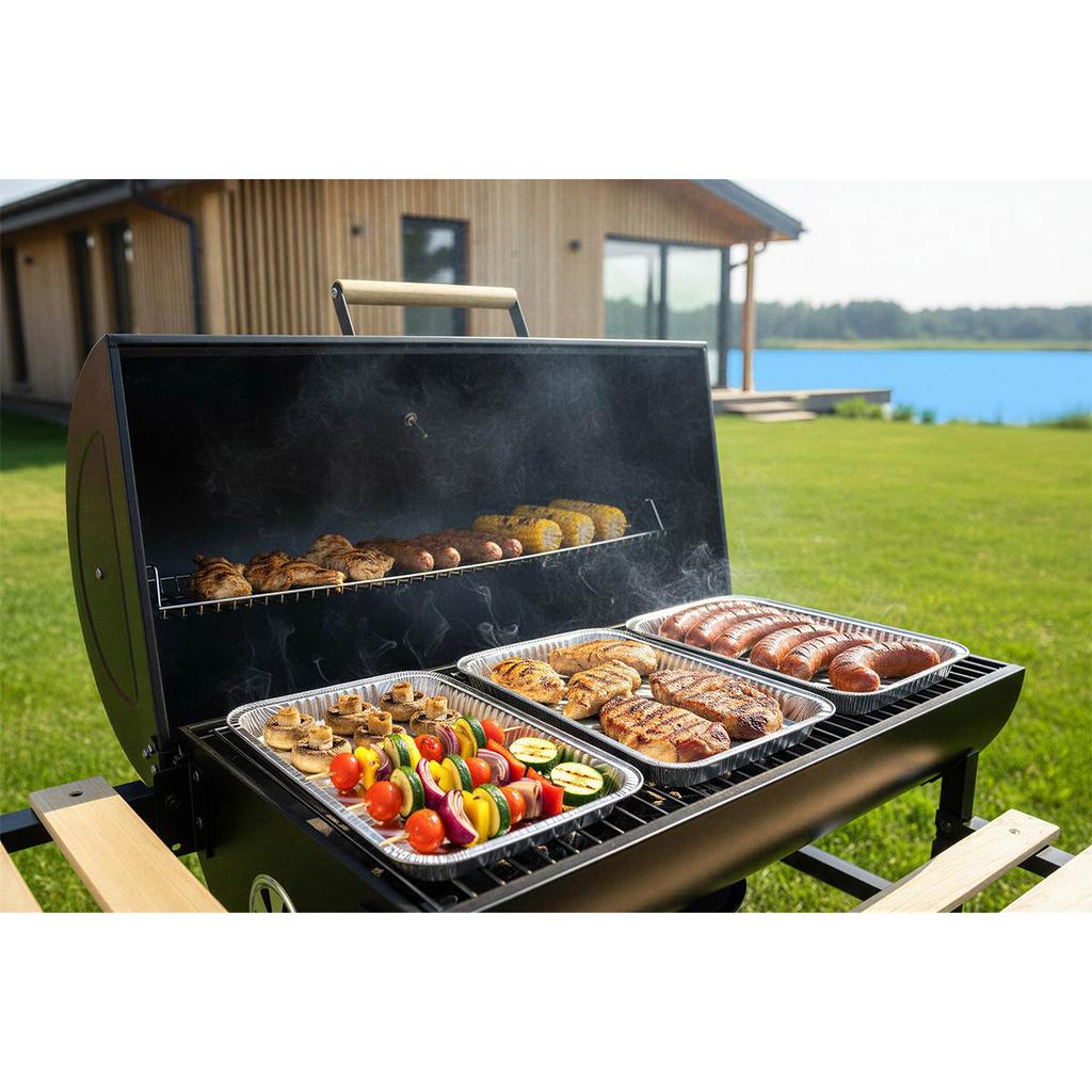 Garden Charcoal Grill Barrel With Chimney Shelves + Thermometer + Ash Pan Berdsen Bd-895 Black