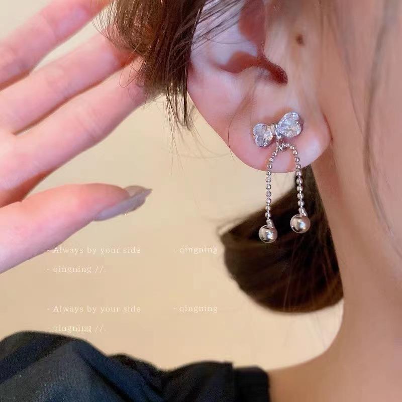 Bowknot Imitation Pearls Tassel Dangle Earrings for Women Temperament Versatile Fashion Earring Elegant Jewelry