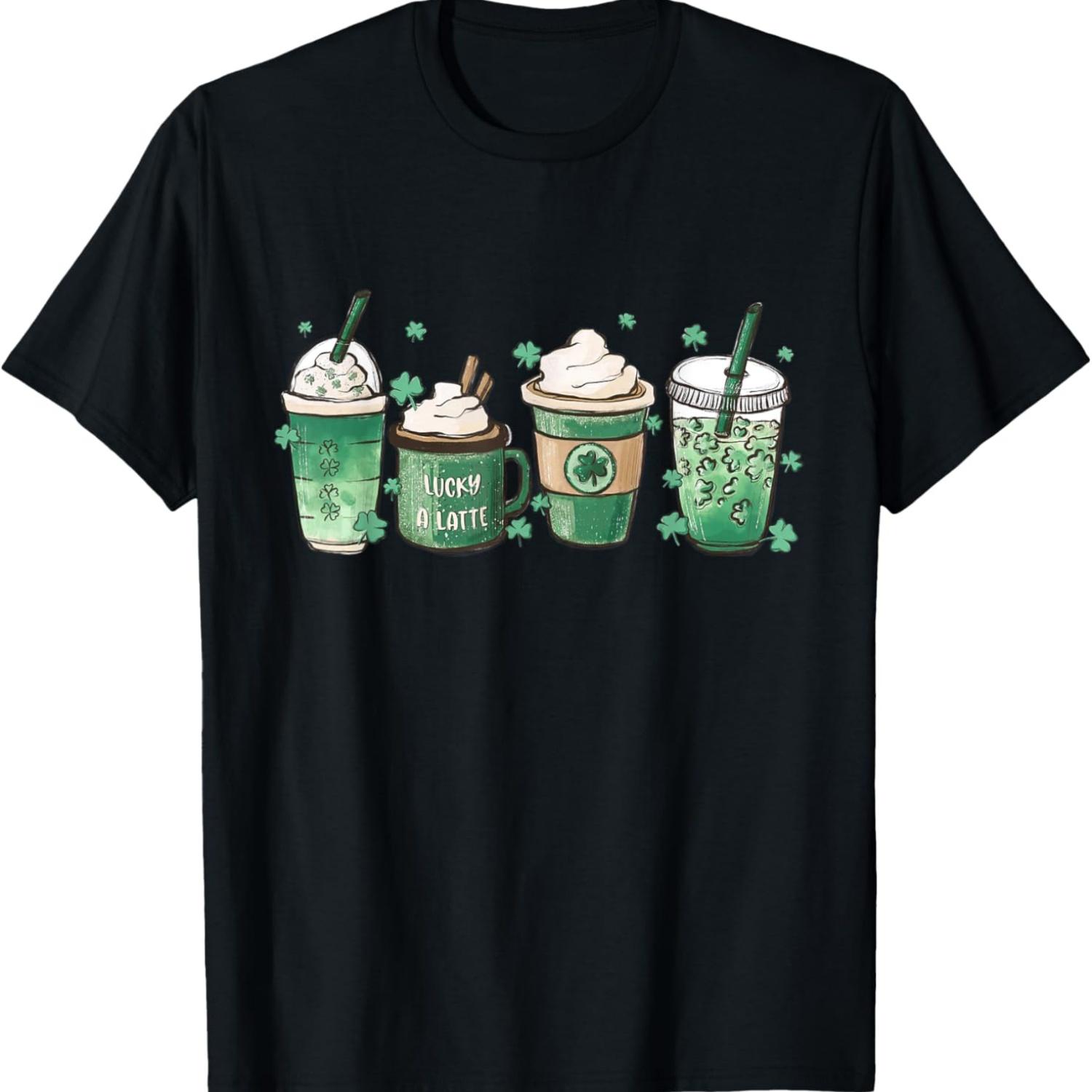 St Patrick s Day Coffee Lover Lucky Latte Irish Shamrock T-Shirt S