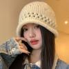 Hollow knitted headgear female niche retro literary temperament versatile big head circumference showing face small pullover hat