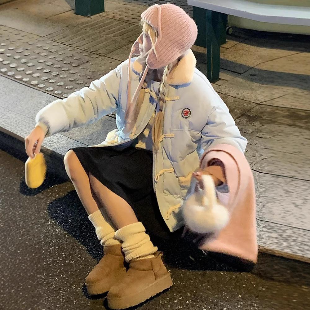 Light Blue Bread Jacket for Women Loose and Versatile Thickened Sweet and Beautiful Cute Little One Thickened Warm Cotton Jacket