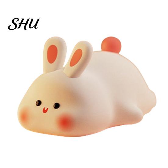Kid Room Night Light Silicone Big Face Rabbit Tap USB Rechargeable Convenient Charging with Dimmable Timer Soft Eye-Protective LED for Sleeping
