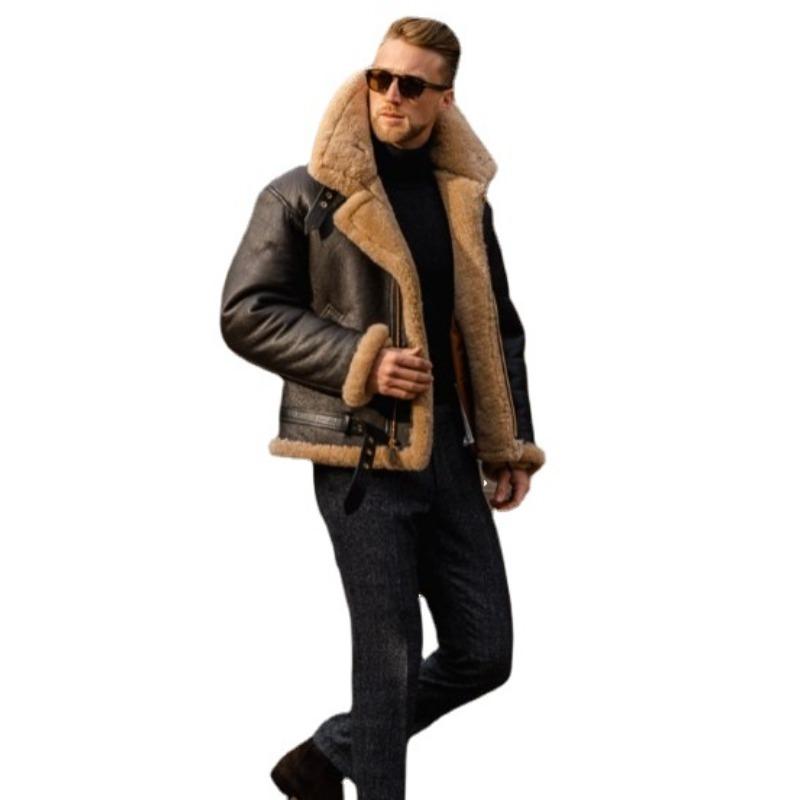 Veste en fourrure épaisse marron foncé une pièce à manches longues pour homme