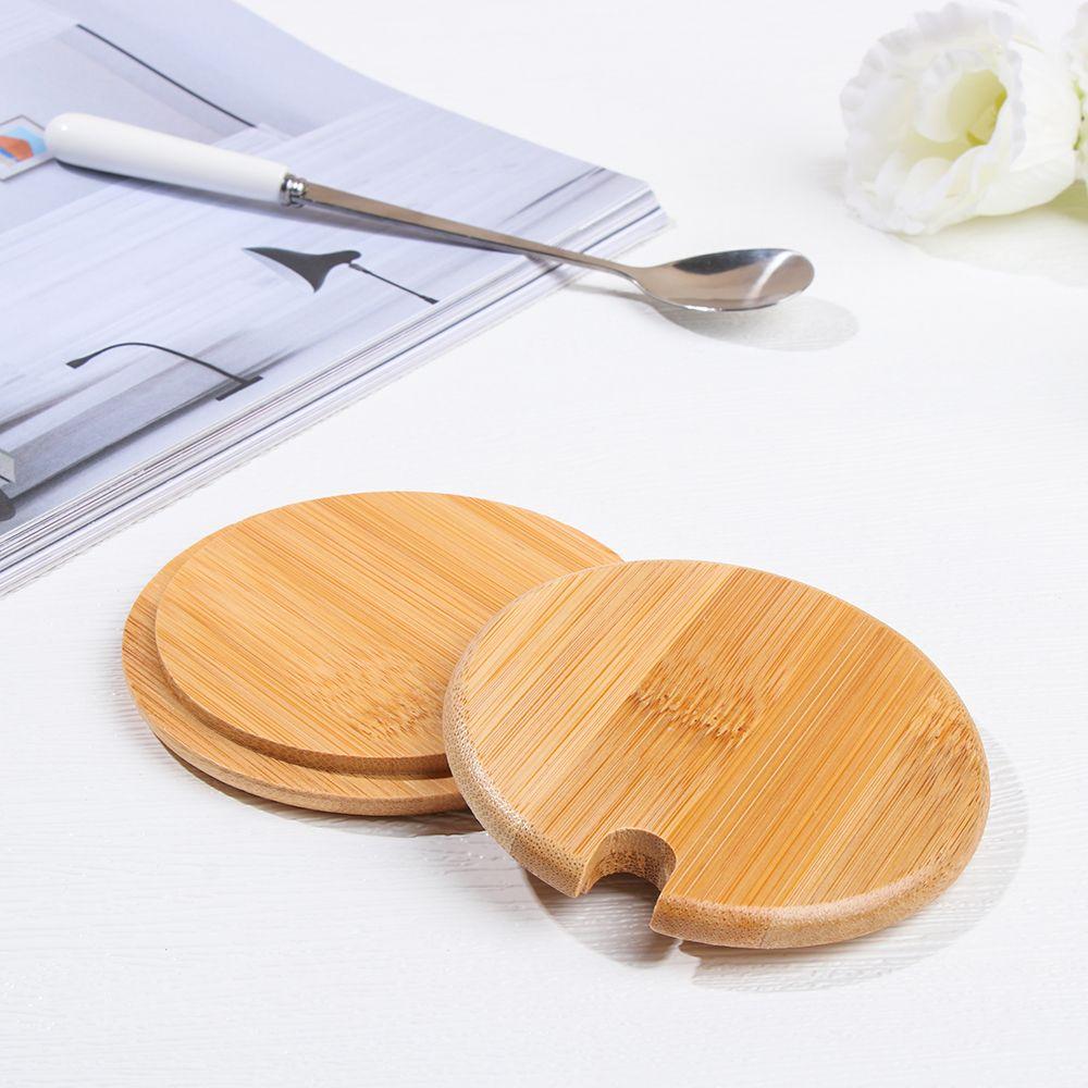 Reusable Bamboo Wood Mason Jar Cap Kitchen Organization Mug Cover Wooden Lids Lid With Spoon Hole Seasoning Bottle Caps