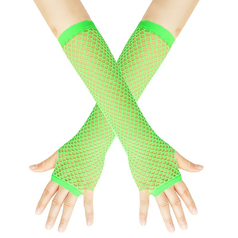 1Pair Women's Long Fingerless Fishnet Mesh Gloves Punk Rock Style Arm Warmers For Night Club Party Fashionable Sexy Gloves