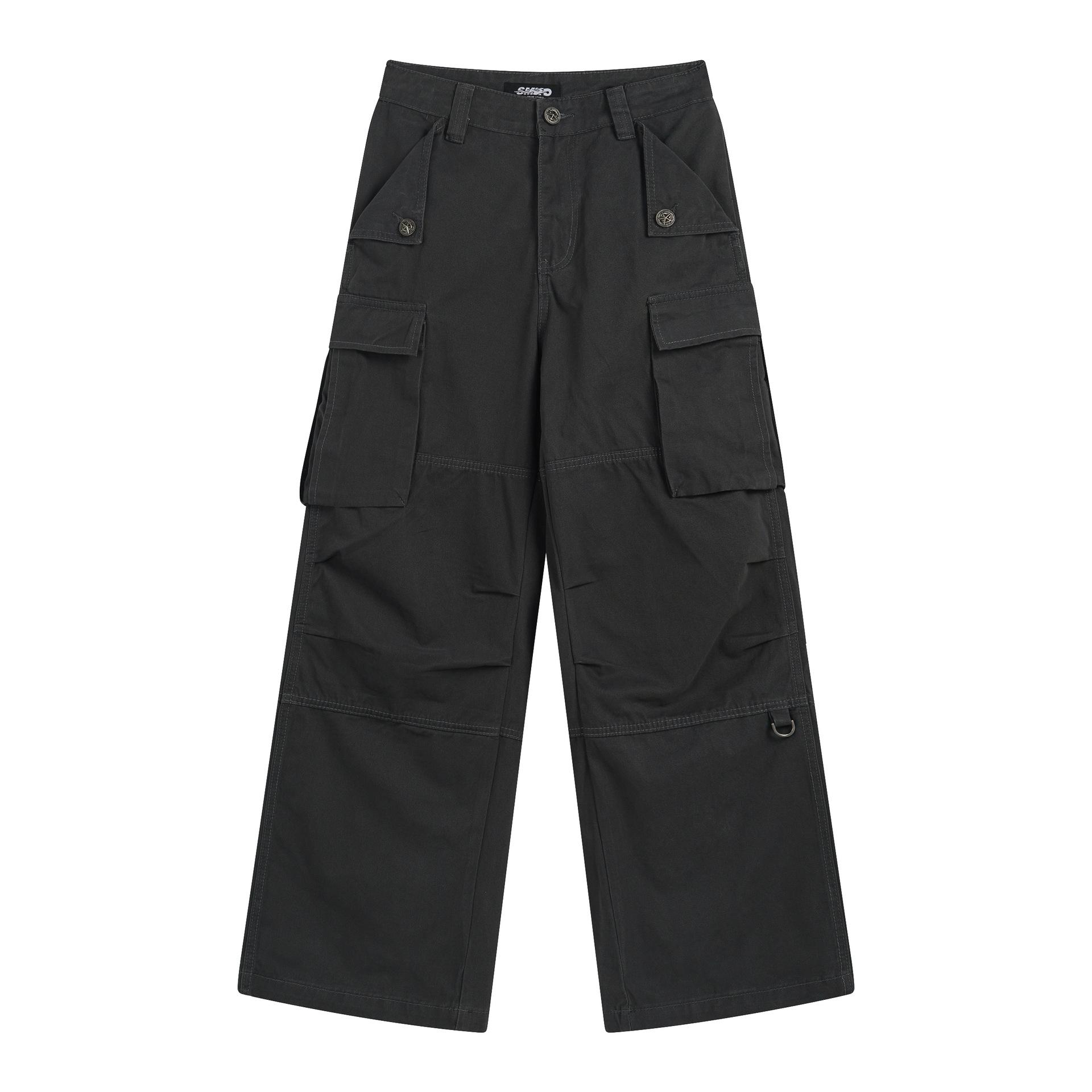 Men s American retro washed tooling casual pants loose straight wide-leg trousers S