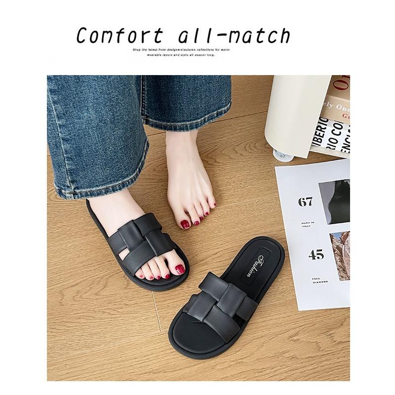 Women's Soft Leather Flat Slide Sandals Comfortable Open-Toe Casual Slippers for Daily Wear