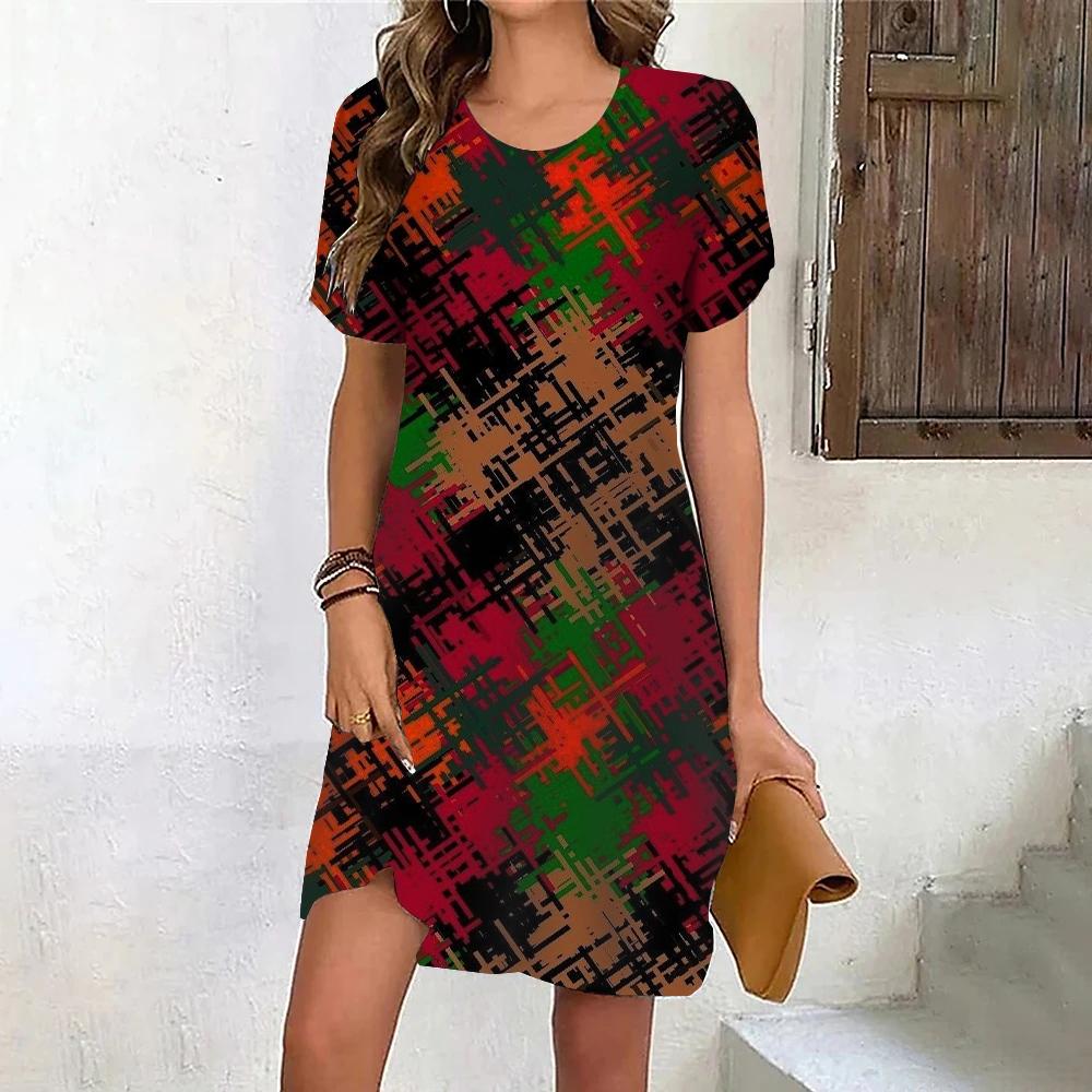 Fashion 3D Print Summer Dress Loose Casual Short Sleeve O-Neck Mini Dress