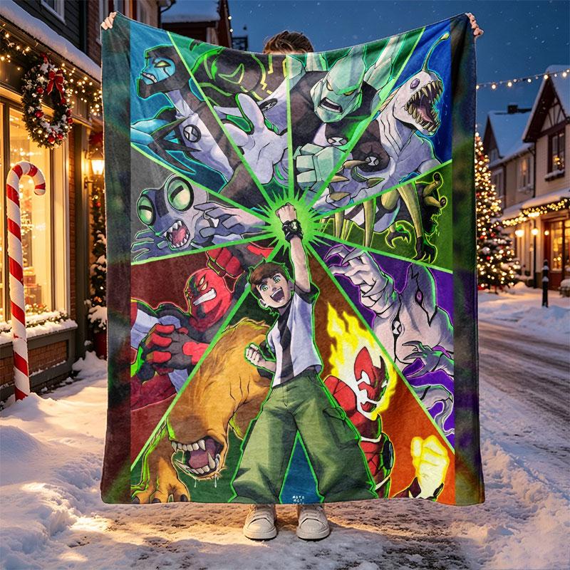 Ben 10 Cartoon Pattern Blanket for Home Decoration, Bed, Sofa, Car Travel, Camping, Suitable for All Seasons, Birthday Christmas Gift
