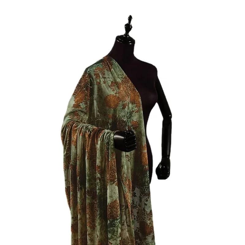 Tecido de Malha Flocado Verde Saree Africano Tecido de Tule Dirac Tecidos de Veludo Jacquard Tecido George Nigeriano para Vestido DIY Roupas