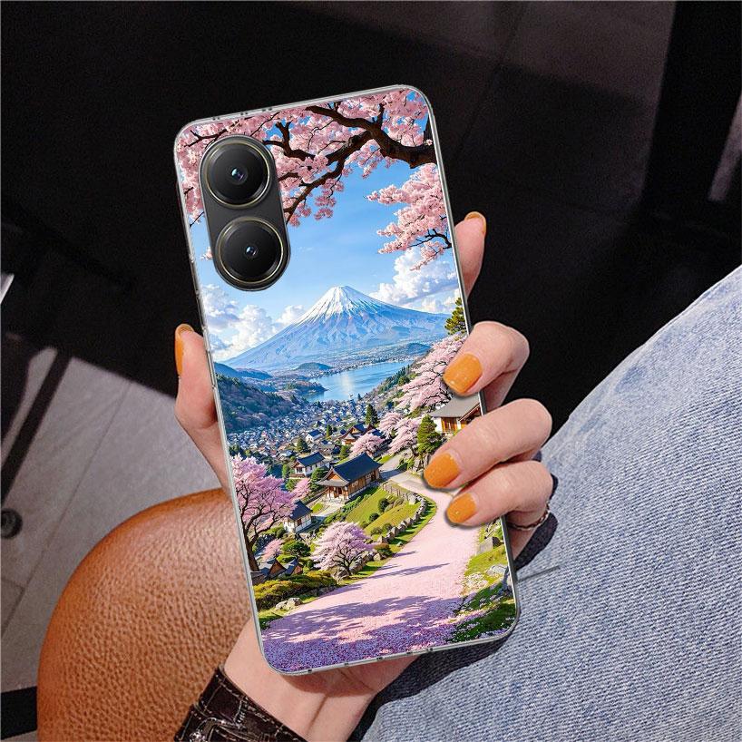 Japanese Cherry Mount Fuji Phone Case For Xiaomi Poco X7 X6 X5 Pro F7 Ultra Redmi 15C 15 13C 13 12C 12 10 10A 10C 9 9A 9C 9T Cov