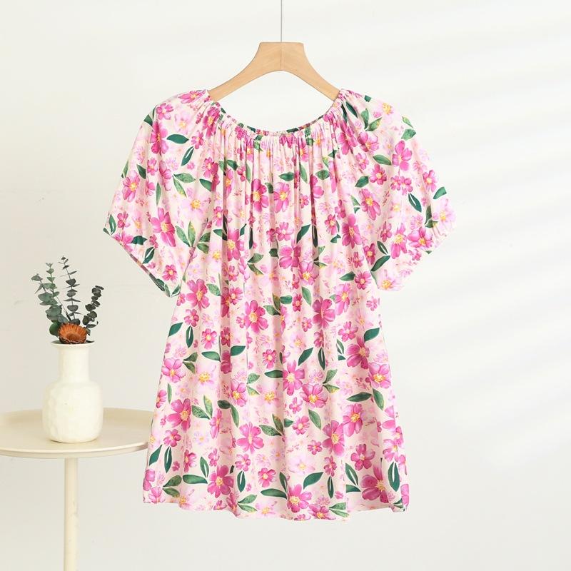 A One-shoulder Short-sleeved T-shirt for Women In Summer, A Thin, Floral, Large-sized, Slimming, Casual Base Layer