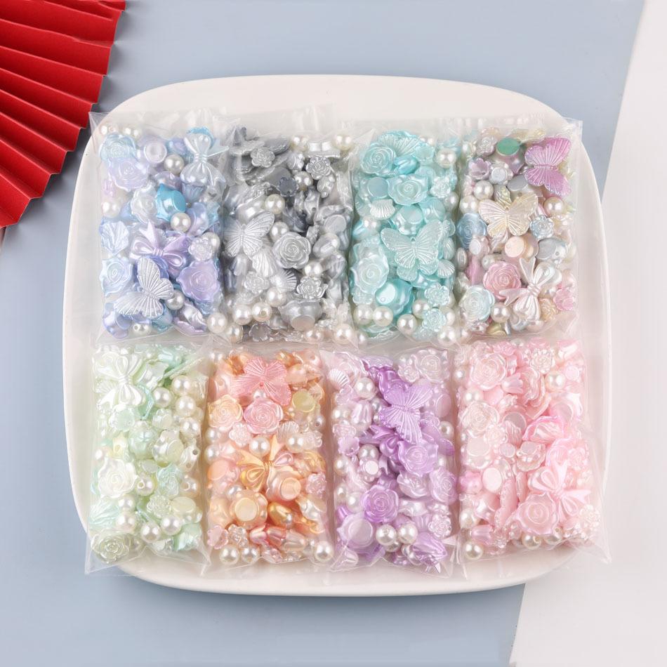 50g Baroque Beautiful Color Bow Butterfly Flower Pearl Material Pack Girl DIY Handmade Cream Gel Phone Case Hairpin Decoration