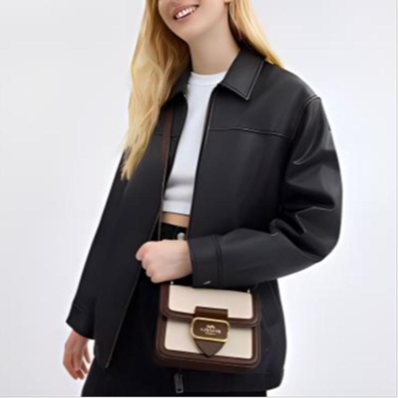 Coach Morgan 18 Metal Logo Snap Closure Canvas And Calfskin Crossbody Bag Small Women crossbody bag Gold Multicolor CR328-IMNAM