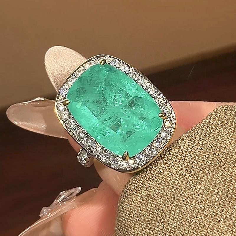 Jewelry Ring Simulation Red Corundum Emerald Zircon Women'S High-End Light Luxury Retro Jewelry