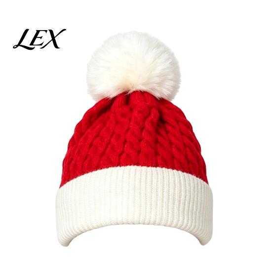 Warm Cuffed Cap for Women Christmas Elf Hat, Cozy Winter Knit Hat with Pom Pom, Stretchy Skull Outdoor Cold Weather Soft Polyester