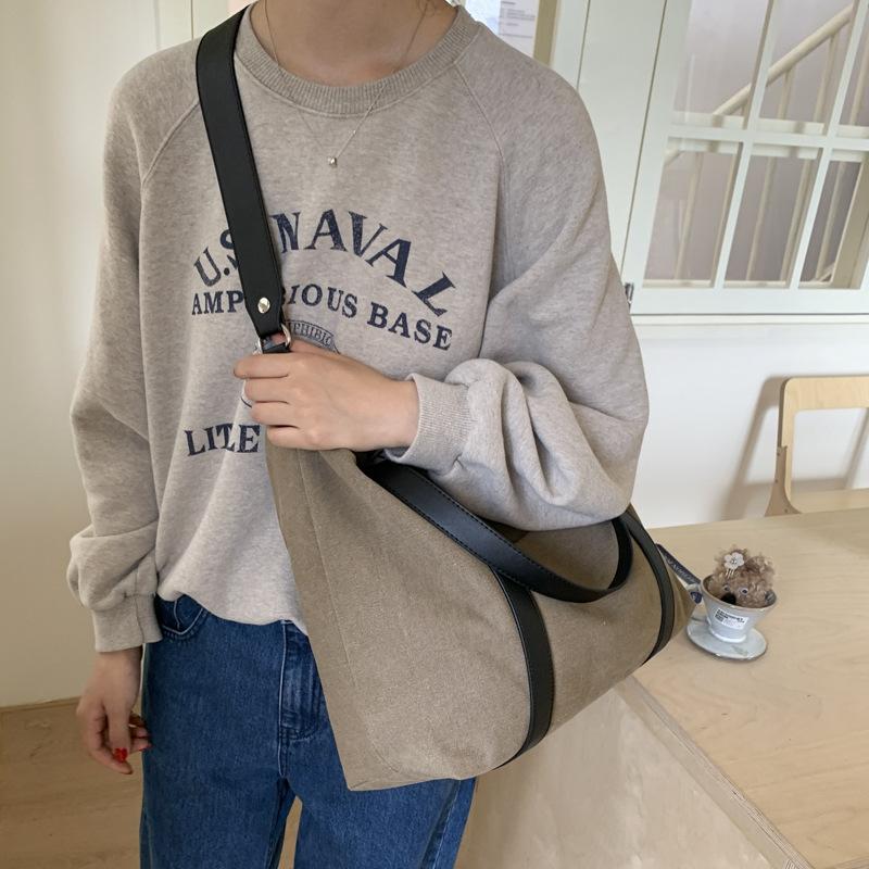 Lazy portable large-capacity canvas bag autumn and winter new tote bag niche casual retro commuter shoulder big bag women