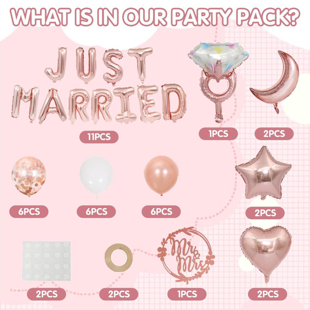 Yootiko Ensemble de Décorations de Mariage Just Married Guirlande et Ballons Or Rose — décoration de mariage or rose, ballons de mariage