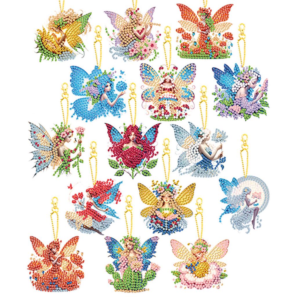 15Pcs Flowers DIY Diamond Painting Keychain Kits Double Sided 5D DIY Diamond Art Pendants Diamond Art Keychain Ornaments