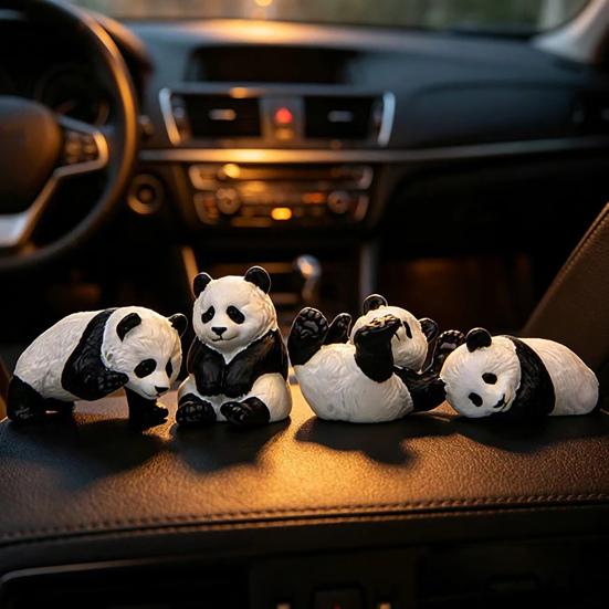 4 Pcs Mini Panda Figurine Cute Tiny Panda Statue Miniature Pandas
