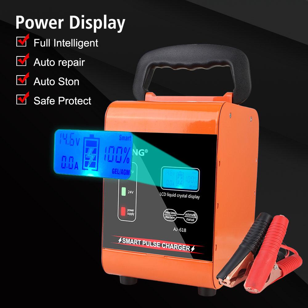 LED Display 400W Powerful Pulse Repair Battery Charging Smart Car Battery Charger For Motorcycle SUV Truck Car Battery 12V 24V