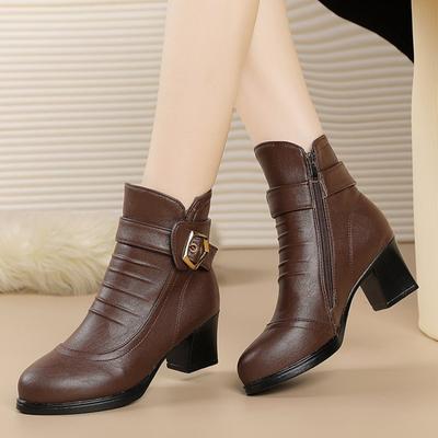 New Waterproof Platform High-heeled Fashion Women's Boots, Thick-heeled Fleece Women's Leather Boots, Cotton Shoes