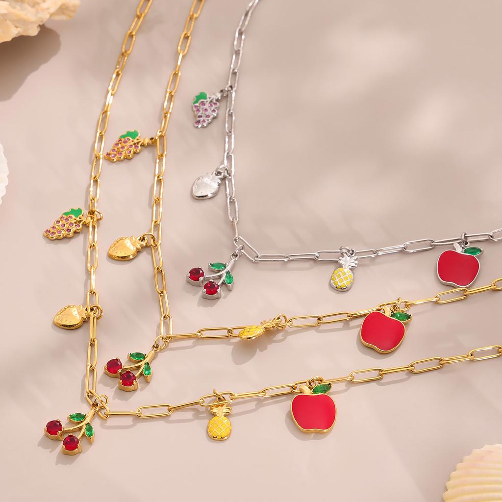 316 Edelstahl Vergoldet Kirschherz Halskette Damen Rot Blau Emaille Seestern Seepferdchen Anhänger Halskette Mode Zirkon