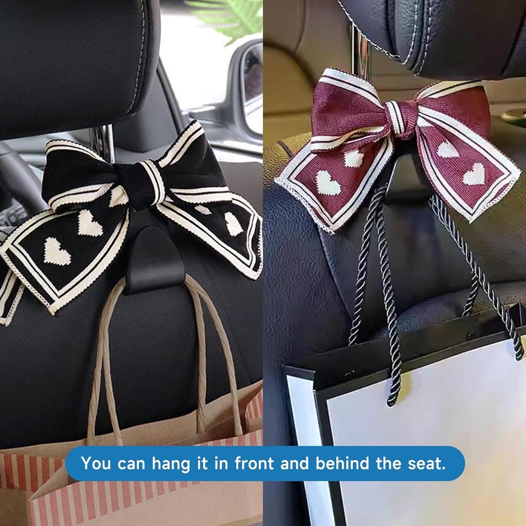 2PCS Car Seat Hooks, Cute Bow Car Seat Headrest Hooks for Purses, Bags, Umbrella, Universal Automotive Interior Decoration Accessoriesl for Vehicle,