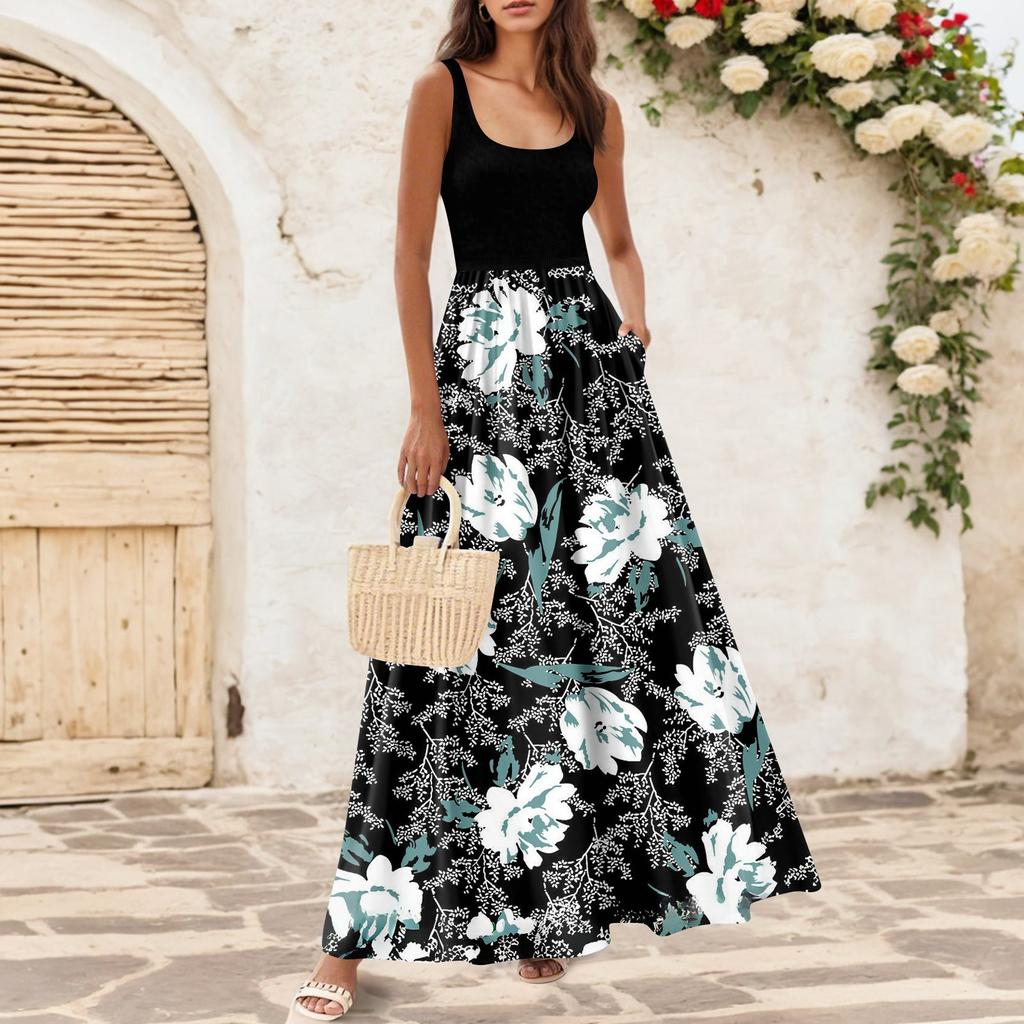 Flytende kjoler for damer Sommerkjoler for kvinner Uformelle lange kjoler Søte blomsterkjoler