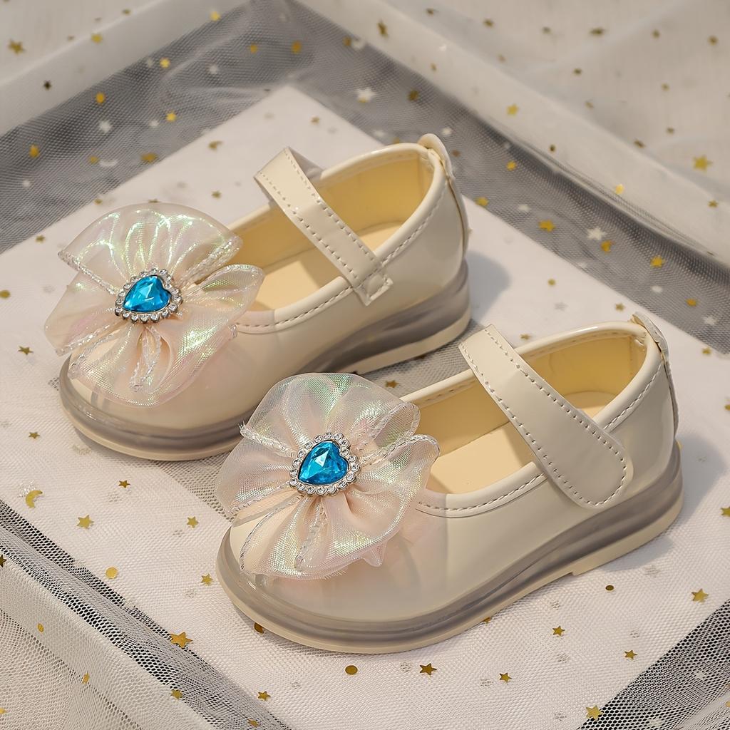 Girls' -Up Shoes with Bow & LED Sole - PU Low-Top Sneakers, Tape Closure for & Girls, Cute & Casual Attire (Suitable for Spring/Summer)