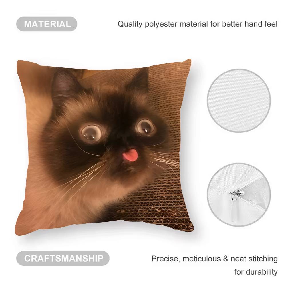 Funny Cat memes Pillow Case  Anti-dustmite Pillowcase Invisible Zipper Silky Short Plush Sofa Cushion Cover