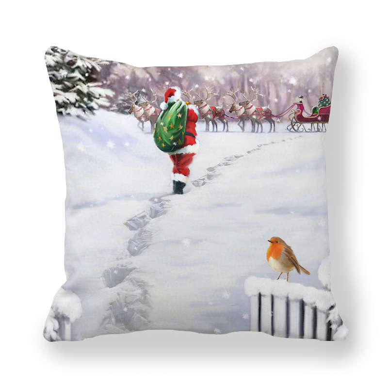 Christmas Snow And Ice Cartoon Pattern Digital Printing Short Plush Pillow Covers For Car Sofa Office Cushion Cover Home Goods