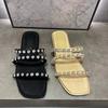 Small C Home K Summer New Women's Shoes Inlaid with Diamonds Square Head Cool Slippers Flat Slippers Women