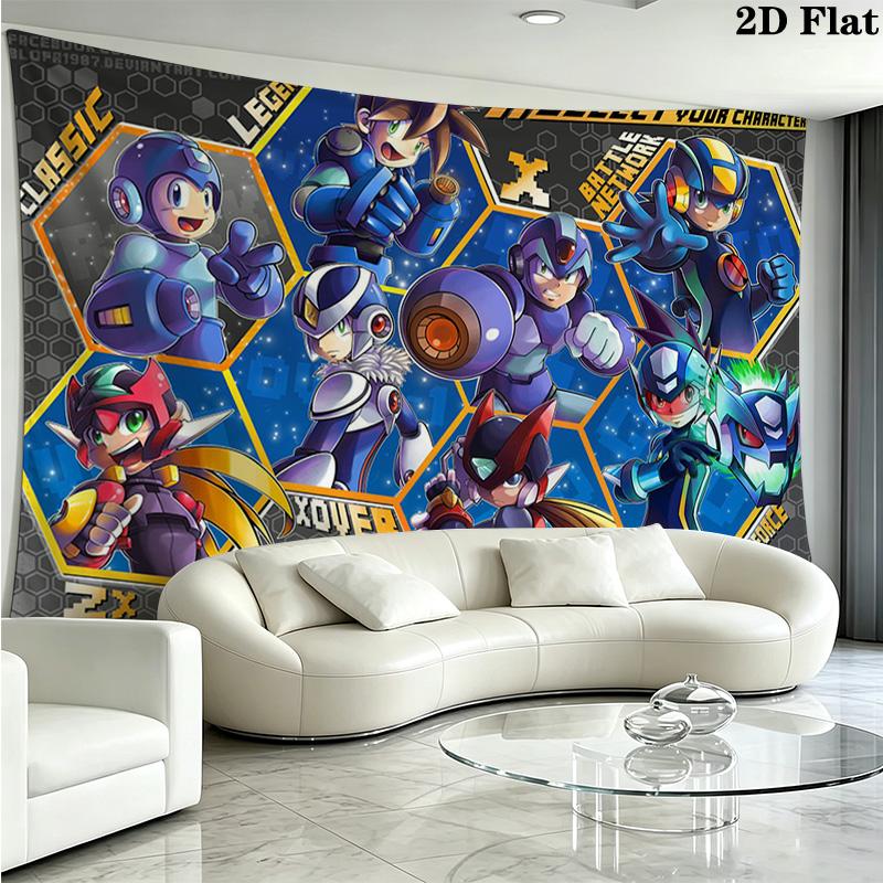 Mega Man Wall Tapestry Aesthetic Wall Hanging Printed Fabric Blanket Decorative Tapestries for Bedroom Living Room Home Decor